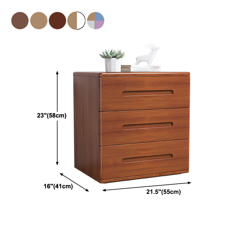 3-Drawer Solid Wood Nightstand Rubber Wood Modern Bedside Cabinet