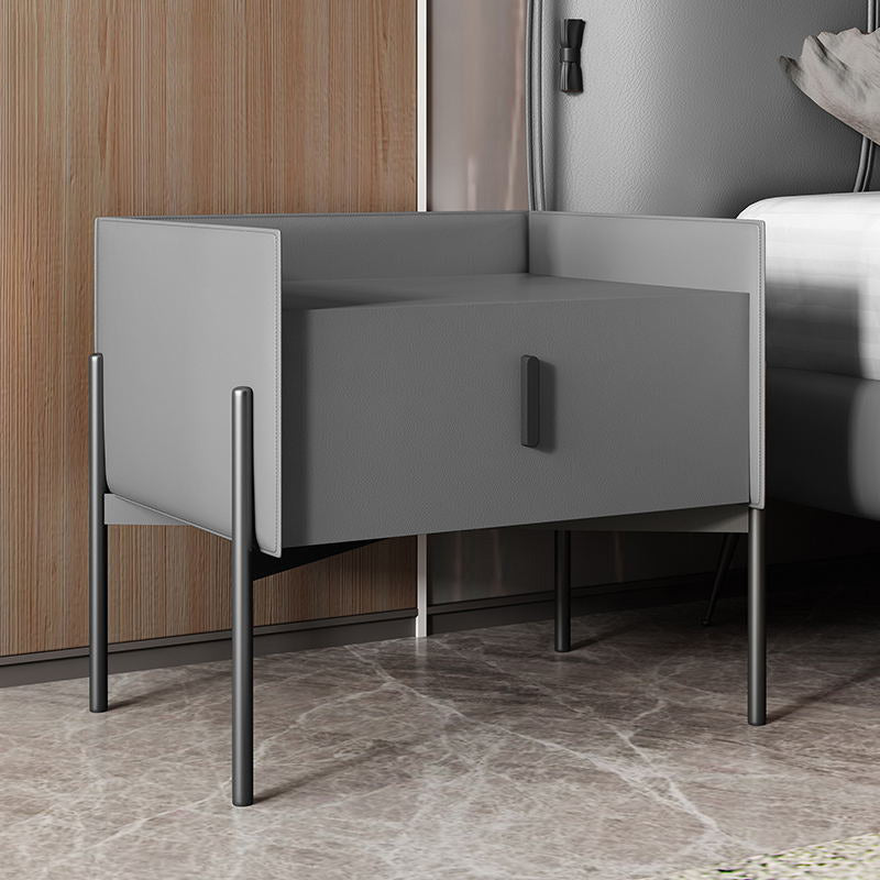 Modern Drawer Storage Nightstand Faux Leather Bed Nightstand with Legs