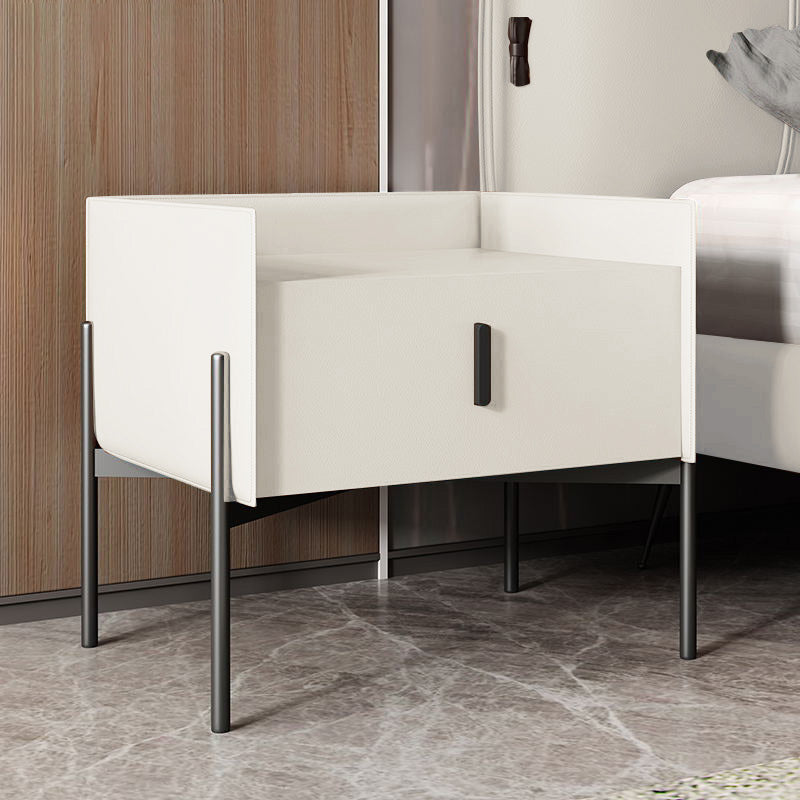 Modern Drawer Storage Nightstand Faux Leather Bed Nightstand with Legs