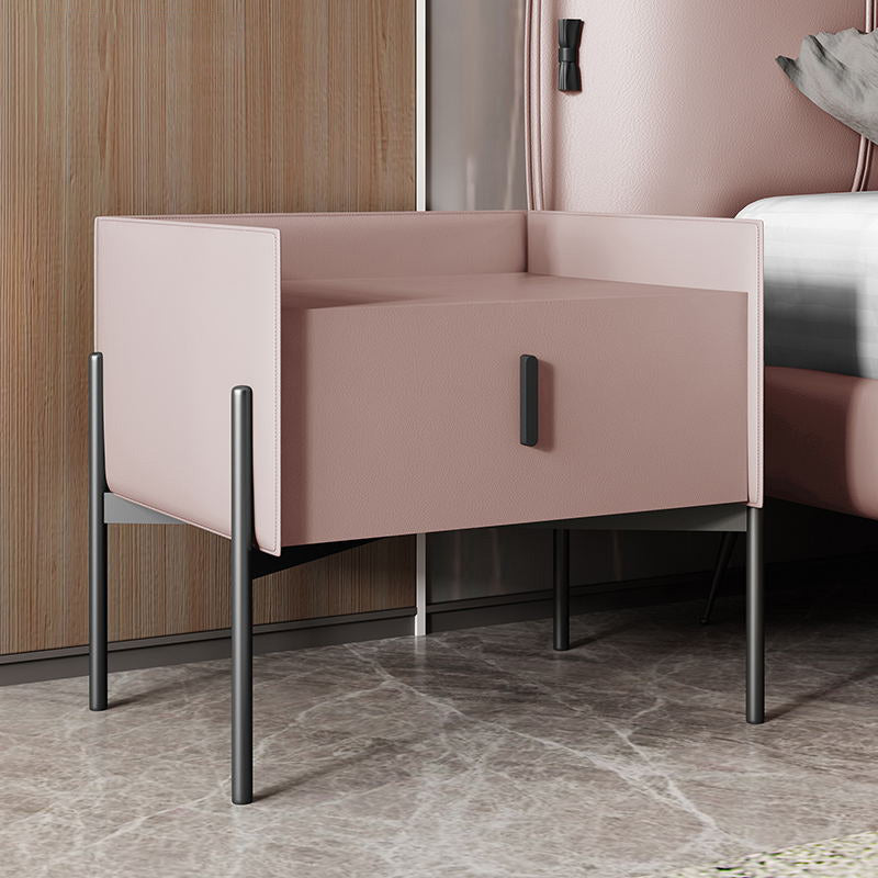 Modern Drawer Storage Nightstand Faux Leather Bed Nightstand with Legs