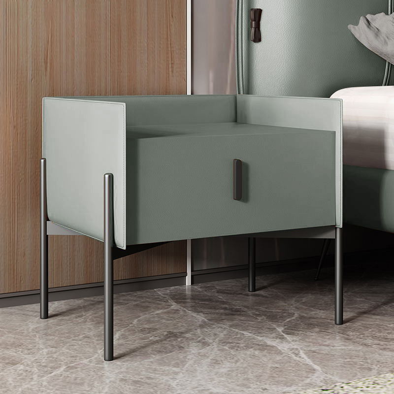Modern Drawer Storage Nightstand Faux Leather Bed Nightstand with Legs