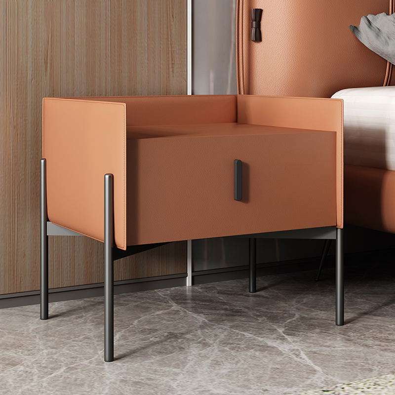 Modern Drawer Storage Nightstand Faux Leather Bed Nightstand with Legs