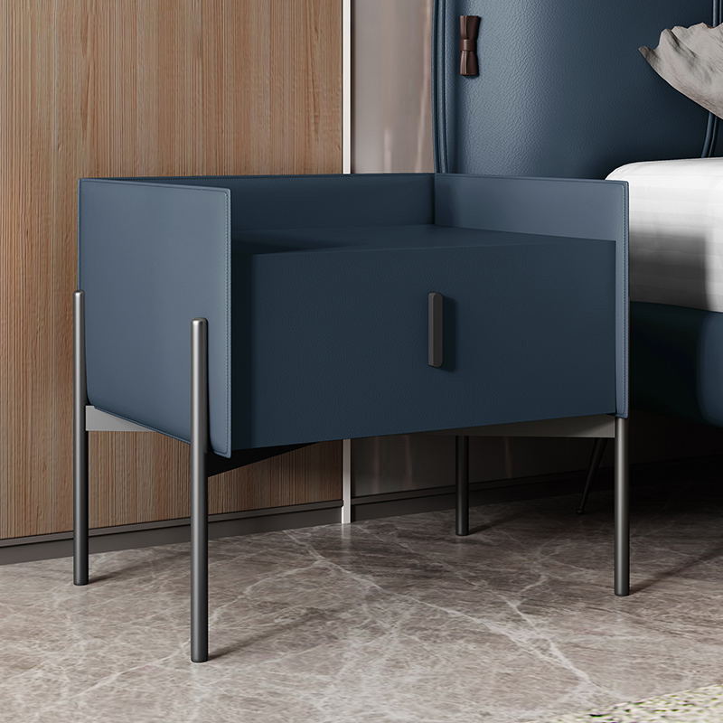 Modern Drawer Storage Nightstand Faux Leather Bed Nightstand with Legs