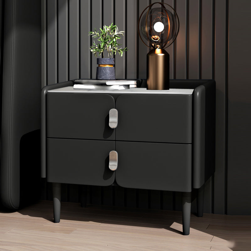 2-Drawer Modern Bed Nightstand Solid Wood Faux Leather Night Table with Legs