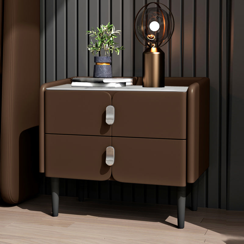 2-Drawer Modern Bed Nightstand Solid Wood Faux Leather Night Table with Legs