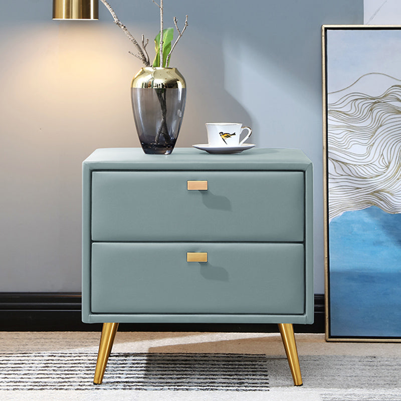 19'' Tall Glam Bedside Cabinet 2-Drawer Solid Wood Faux Leather Legs Included Nightstand