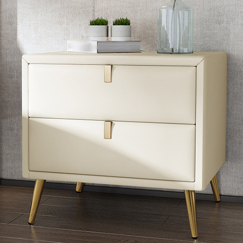 19'' Tall Glam Bedside Cabinet 2-Drawer Solid Wood Faux Leather Legs Included Nightstand