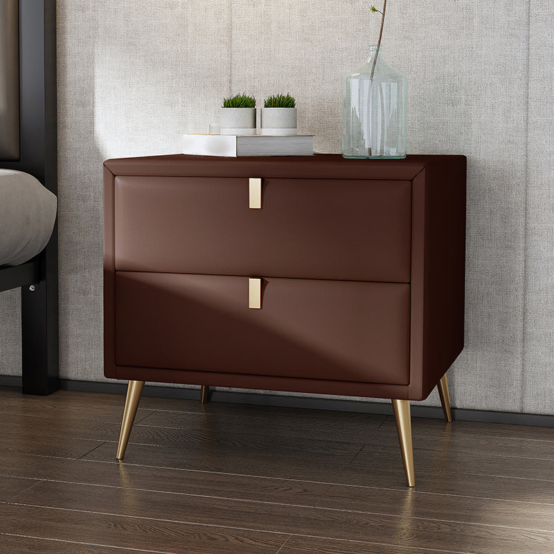 19'' Tall Glam Bedside Cabinet 2-Drawer Solid Wood Faux Leather Legs Included Nightstand