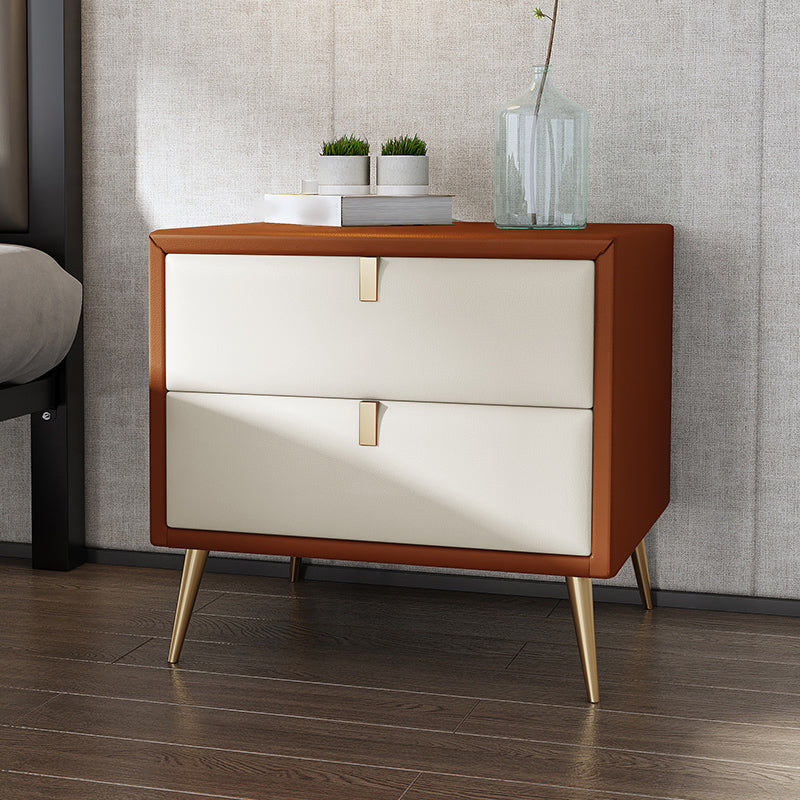 19'' Tall Glam Bedside Cabinet 2-Drawer Solid Wood Faux Leather Legs Included Nightstand