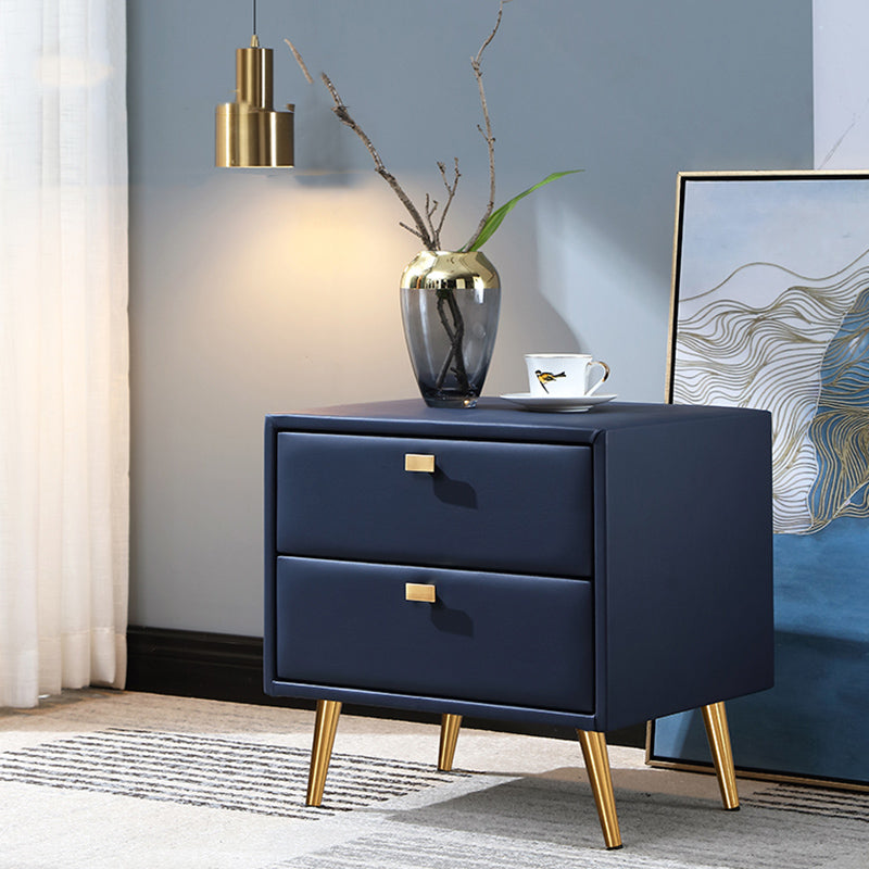 19'' Tall Glam Bedside Cabinet 2-Drawer Solid Wood Faux Leather Legs Included Nightstand