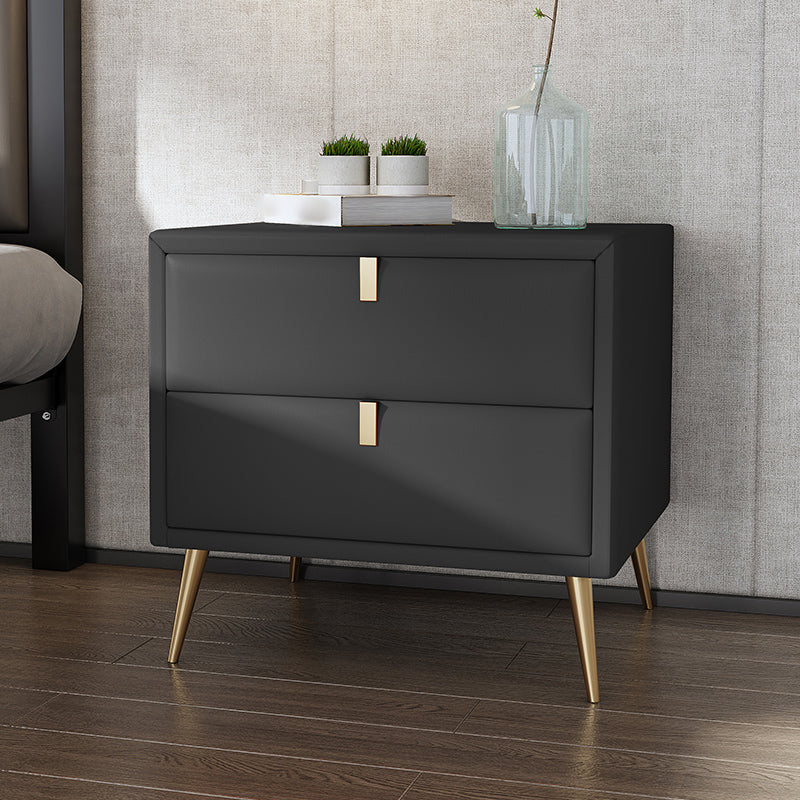 19'' Tall Glam Bedside Cabinet 2-Drawer Solid Wood Faux Leather Legs Included Nightstand