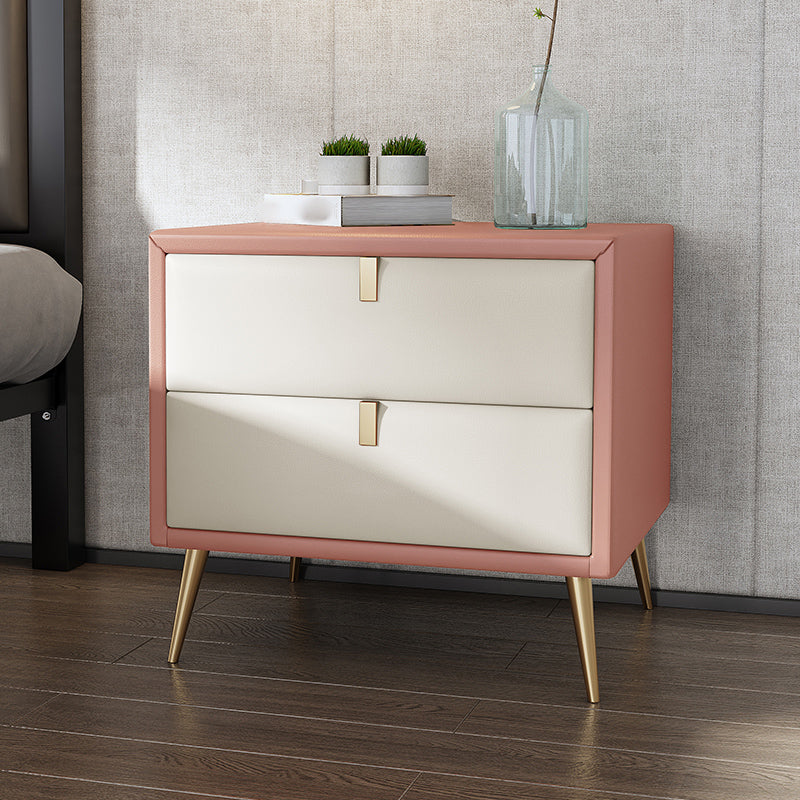 19'' Tall Glam Bedside Cabinet 2-Drawer Solid Wood Faux Leather Legs Included Nightstand