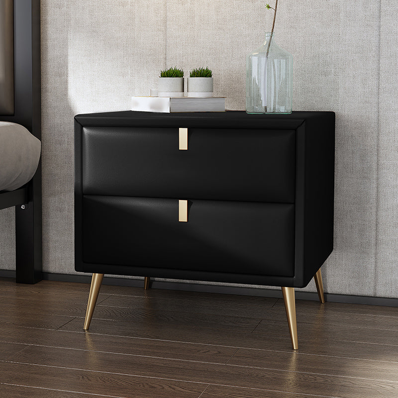 19'' Tall Glam Bedside Cabinet 2-Drawer Solid Wood Faux Leather Legs Included Nightstand