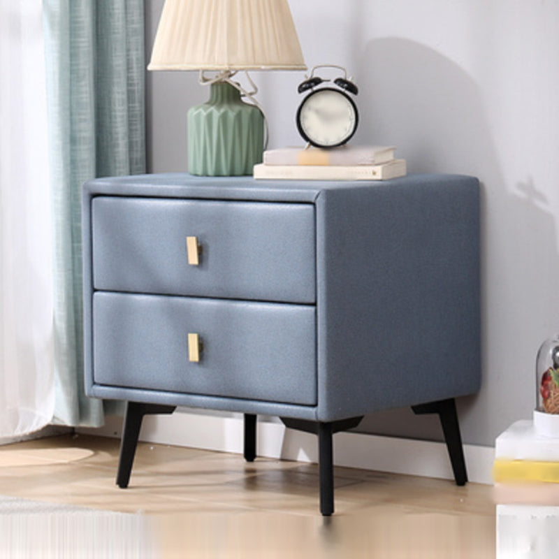 19'' Tall Glam Bedside Cabinet 2-Drawer Solid Wood Faux Leather Legs Included Nightstand