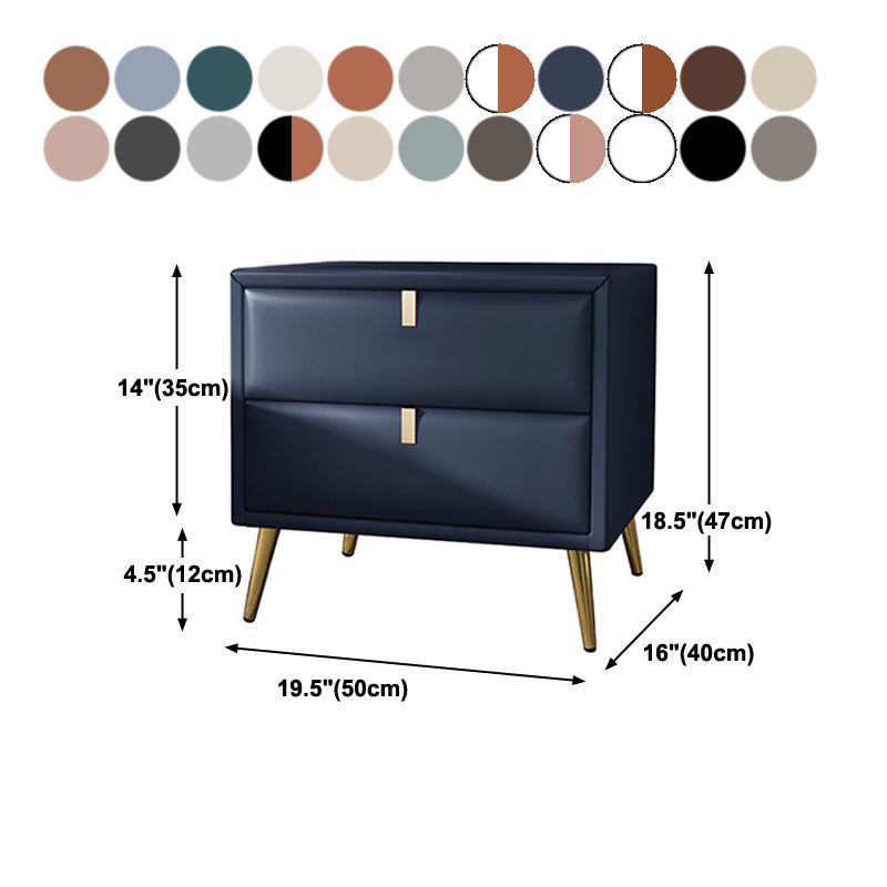 19'' Tall Glam Bedside Cabinet 2-Drawer Solid Wood Faux Leather Legs Included Nightstand