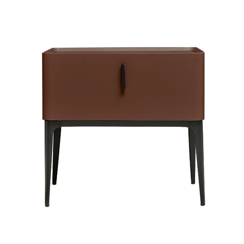 Solid Wood Night Table Modern 19'' Tall 1-Drawer Faux Leather Bed Nightstand with Legs