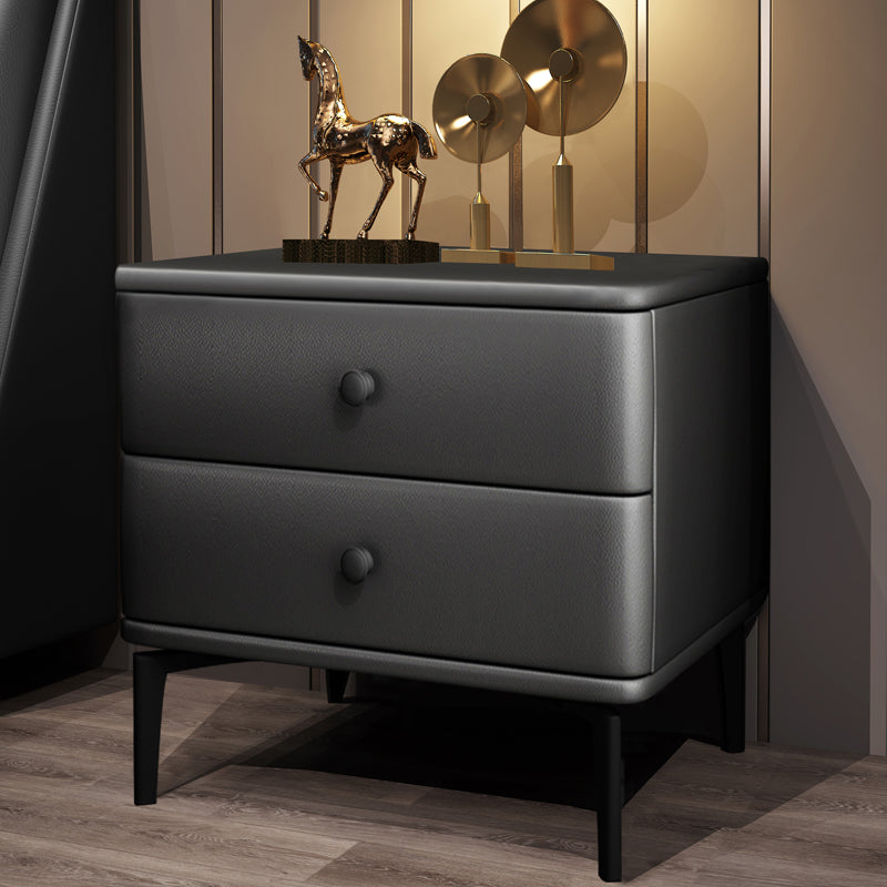 19'' Tall Modern Bed Nightstand 2-Drawer Faux Leather Night Table with Legs