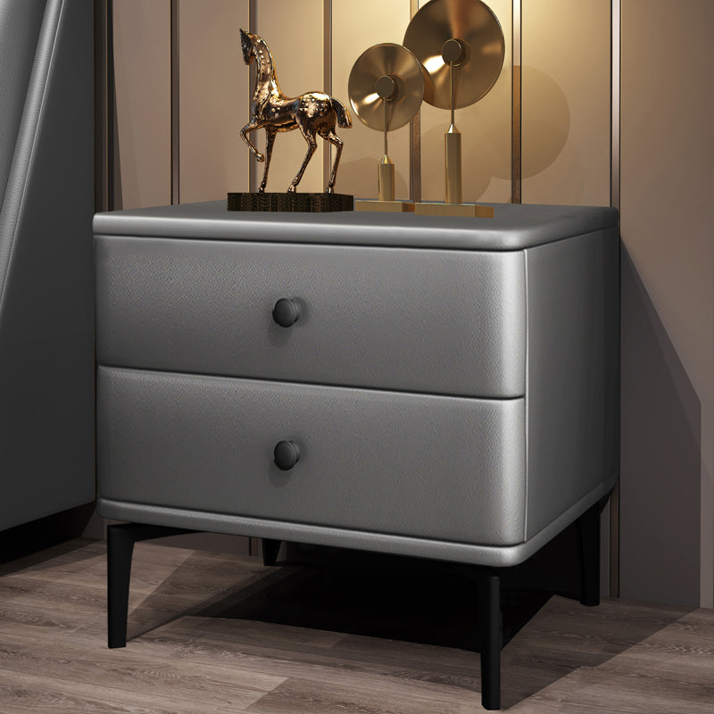 19'' Tall Modern Bed Nightstand 2-Drawer Faux Leather Night Table with Legs