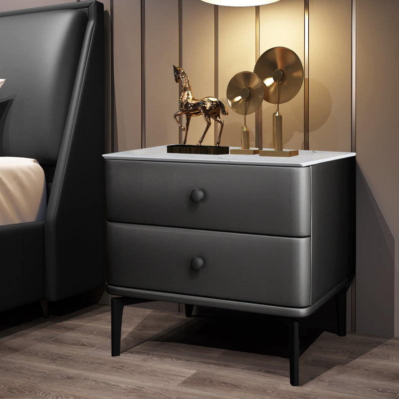 19'' Tall Modern Bed Nightstand 2-Drawer Faux Leather Night Table with Legs