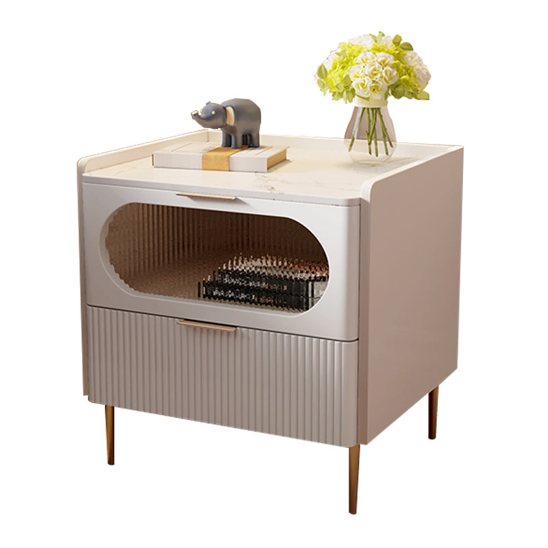 Modern Drawer Storage Accent Table Nightstand Stone Top 2-Drawer Legs Included Nightstand