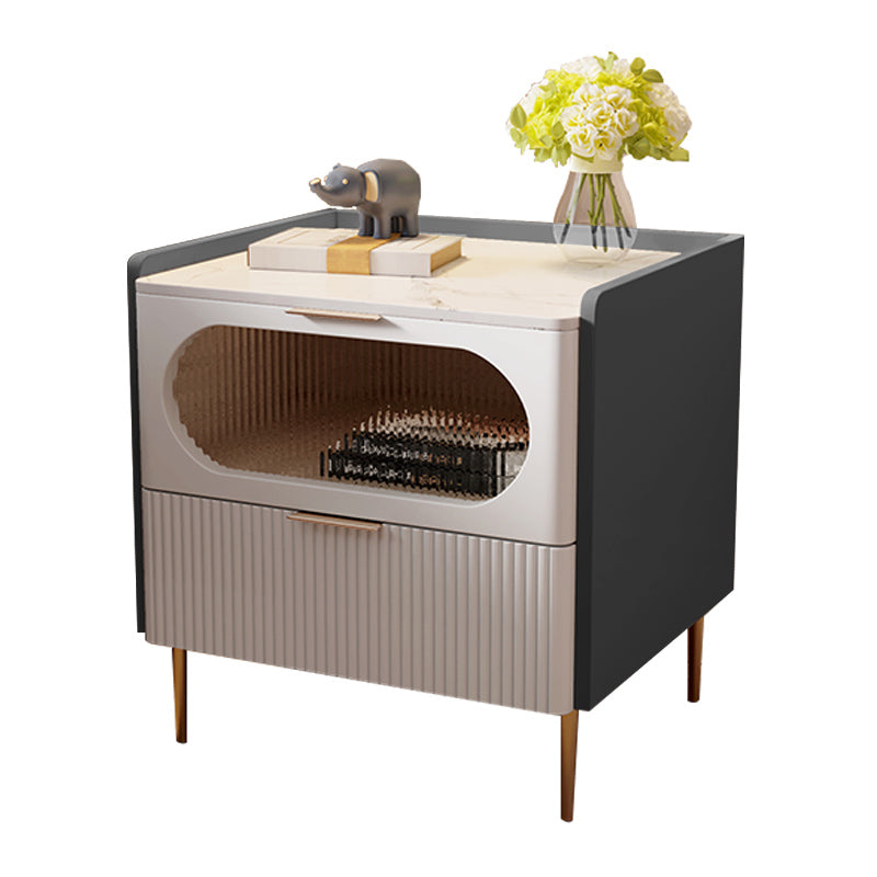Modern Drawer Storage Accent Table Nightstand Stone Top 2-Drawer Legs Included Nightstand