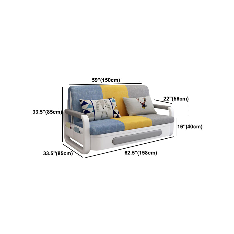 Contemporary Linen Square Arm Sofa Bed Standard Foldable Sofa for Living Room, Apartment