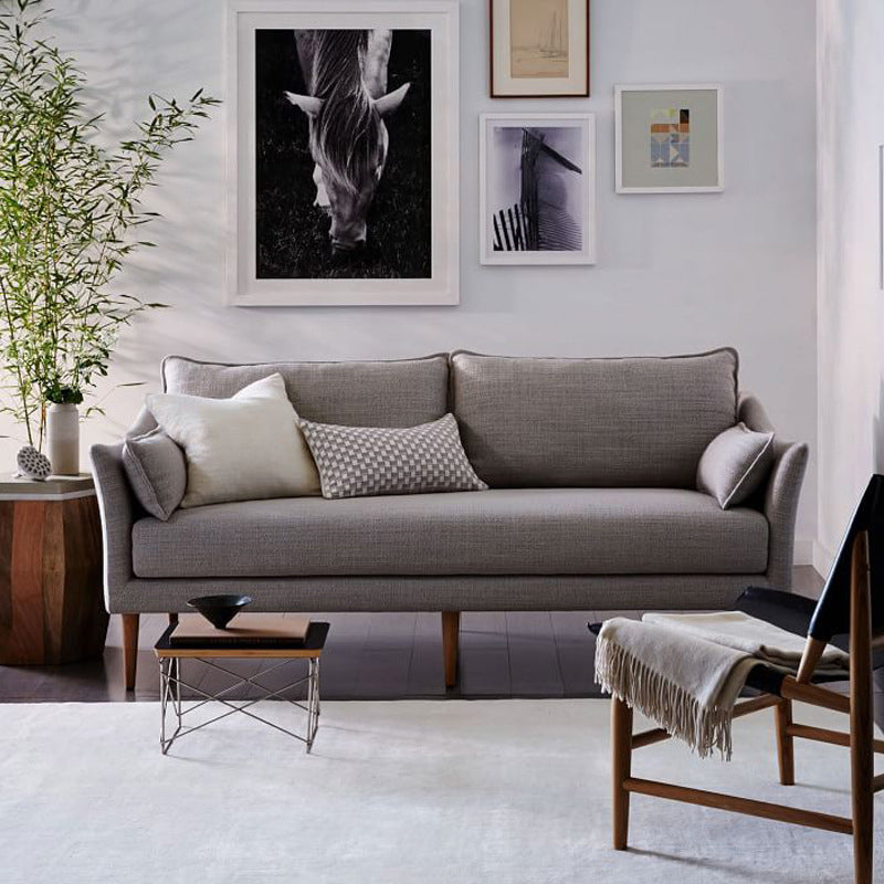 Linen Modern Sloped Arm Sofa Wooden Standard Sofa for Living Room, Apartment