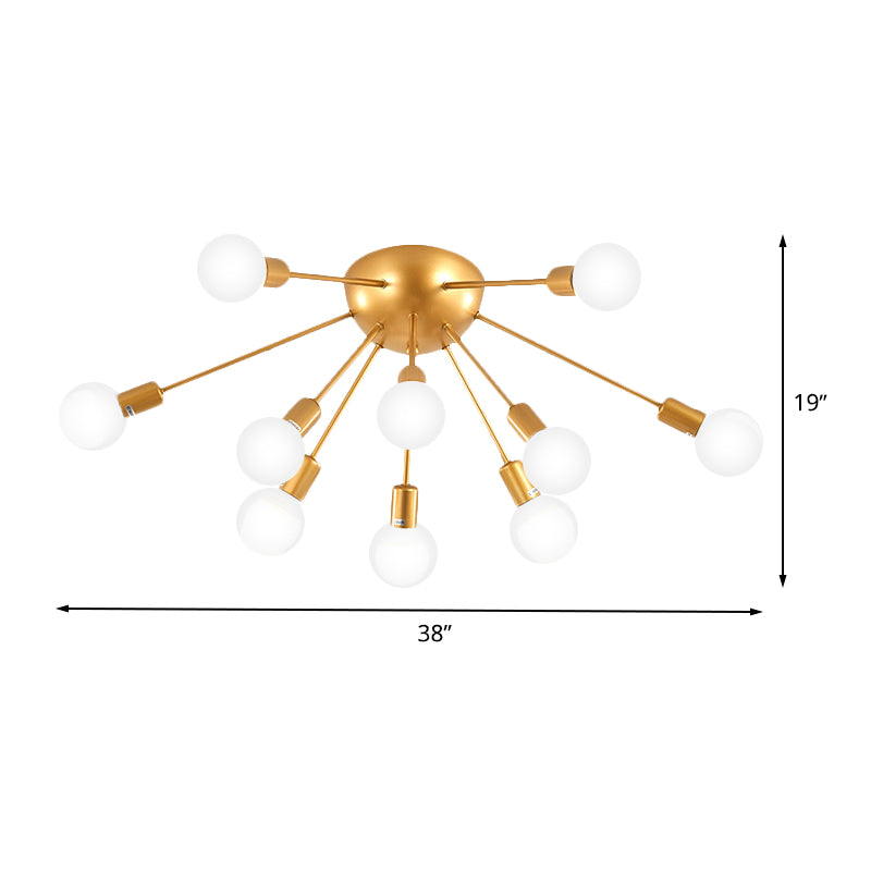 Luz de techo de descarga Sputnik de latón de 12 lámparas metálicas de 12 luces de lámpara de flushia para sala de estar para sala de estar