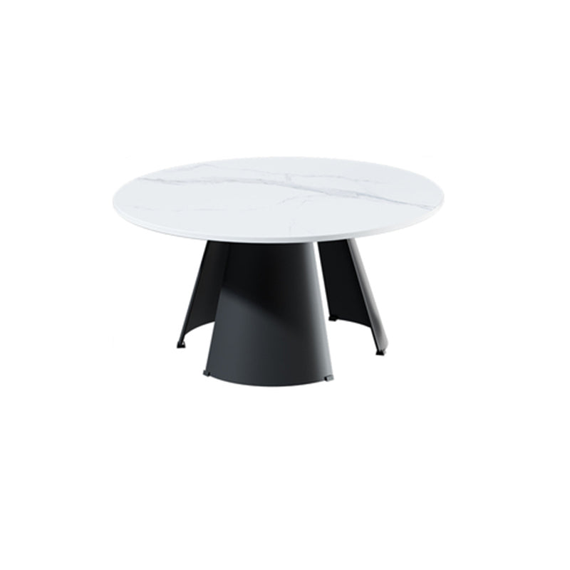 Round White Slate Coffee Table 3 Legs Base in Black Cocktail Table