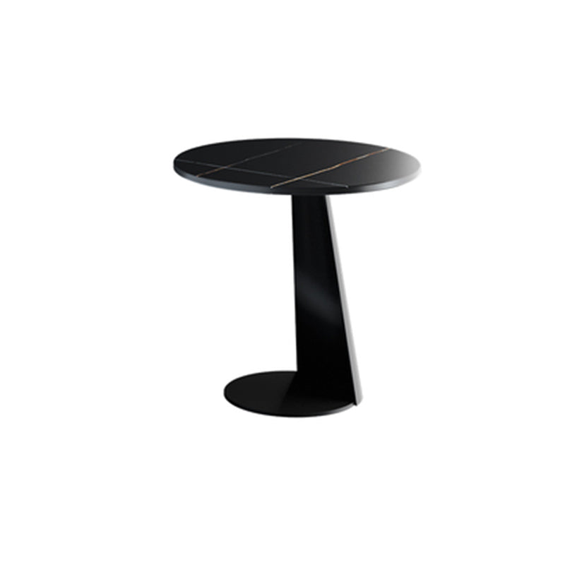 Round White Slate Coffee Table 3 Legs Base in Black Cocktail Table