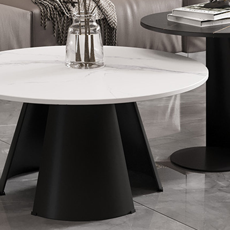 Round White Slate Coffee Table 3 Legs Base in Black Cocktail Table