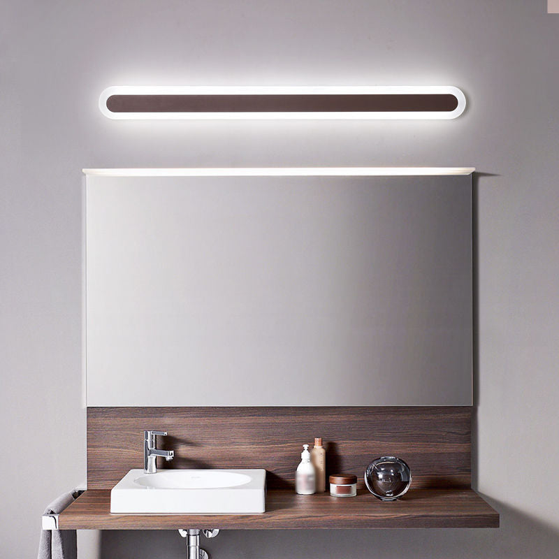 Linear Wall Light Fixture Modern Metal Single Light LED Mirror Light for Bathroom in Brown