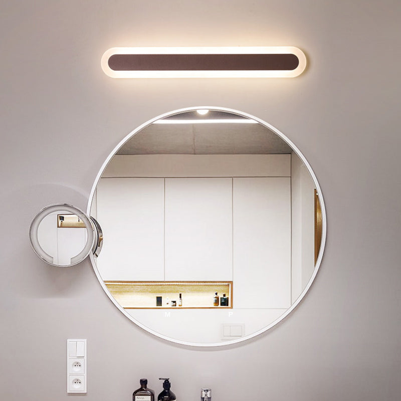 Linear Wall Light Fixture Modern Metal Single Light LED Mirror Light for Bathroom in Brown