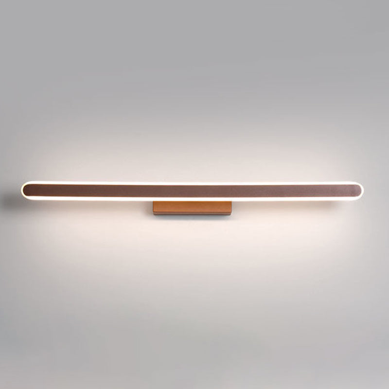 Modern Linear Wall Light Fixture Metal Single Light LED Mirror Light for Bathroom in Brown