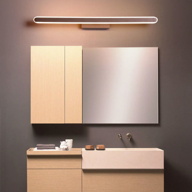 Modern Linear Wall Light Fixture Metal Single Light LED Mirror Light for Bathroom in Brown