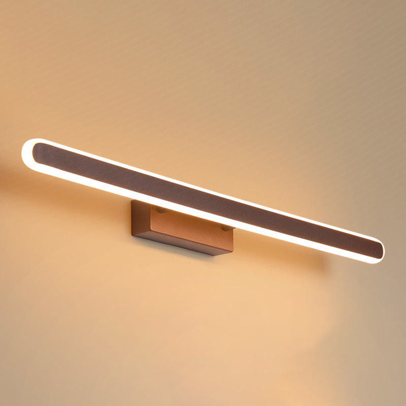 Modern Linear Wall Light Fixture Metal Single Light LED Mirror Light for Bathroom in Brown