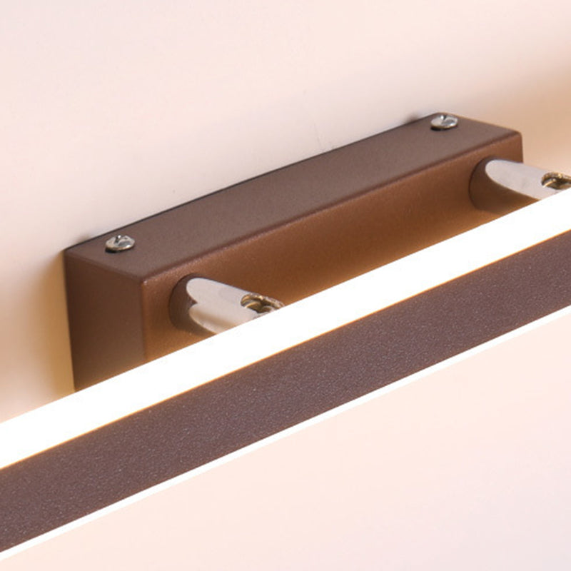 Modern Linear Wall Light Fixture Metal Single Light LED Mirror Light for Bathroom in Brown