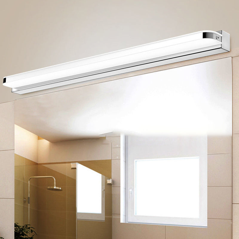 Linear Wall Light Fixture Modern Metal 1 Light LED Mirror Light for Bathroom in Silver