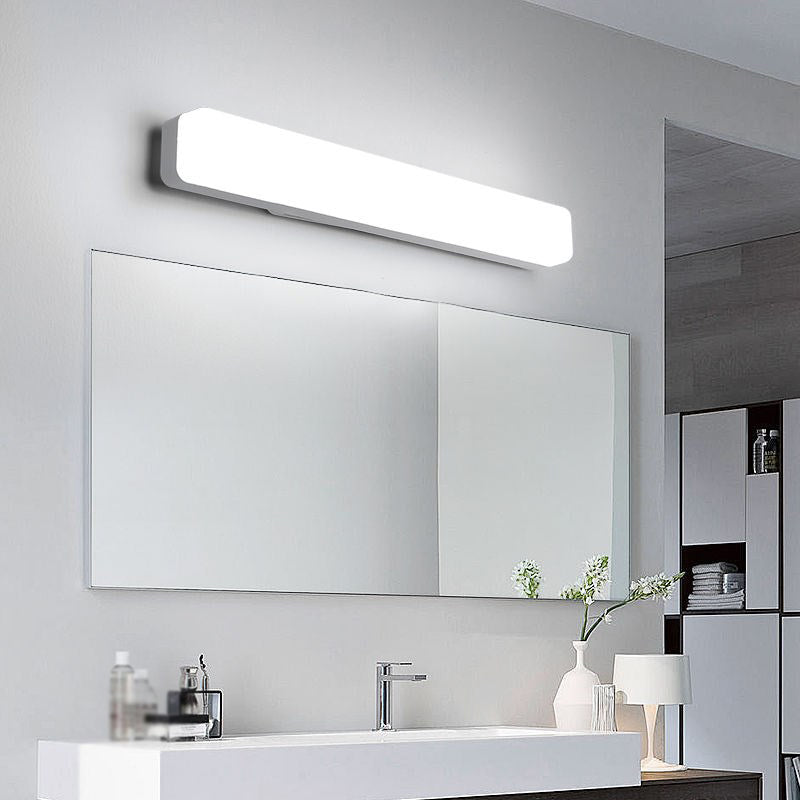 Linear Wall Light Fixture Modern Plastic 1 Light LED Mirror Light for Bathroom in White