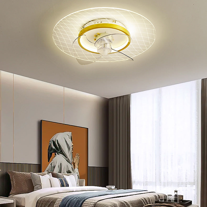 Modern Style LED Fan Light Metal Geometric Flush Mount Light in Gold for Living Room