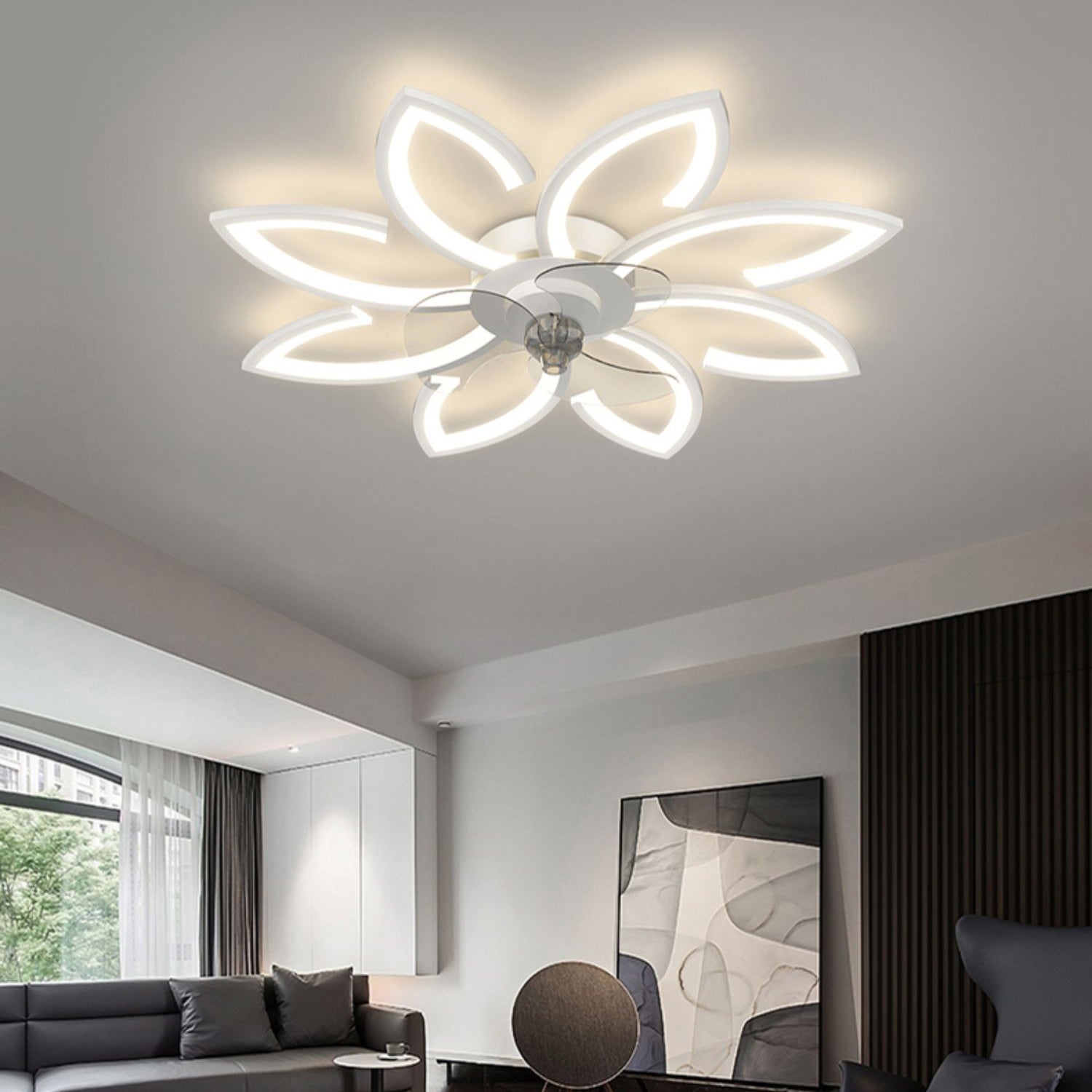 Modern LED Fan Light Metal Geometric Flush Mount Light for Living Room