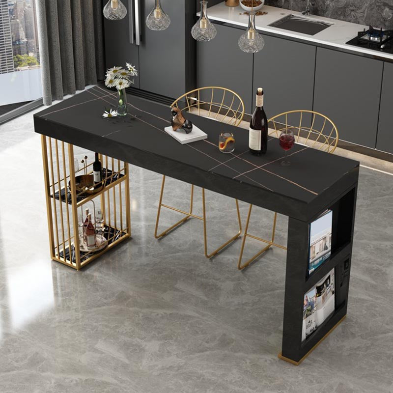 Contemporary Bistro Bar Desk Storage Kitchen Rectangle Stone Bistro Bar Table