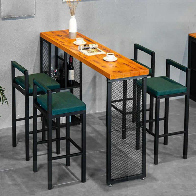 Industrial Wood Storage Bistro Accent Dining Table Double pedestal Indoor Patio Bar Table