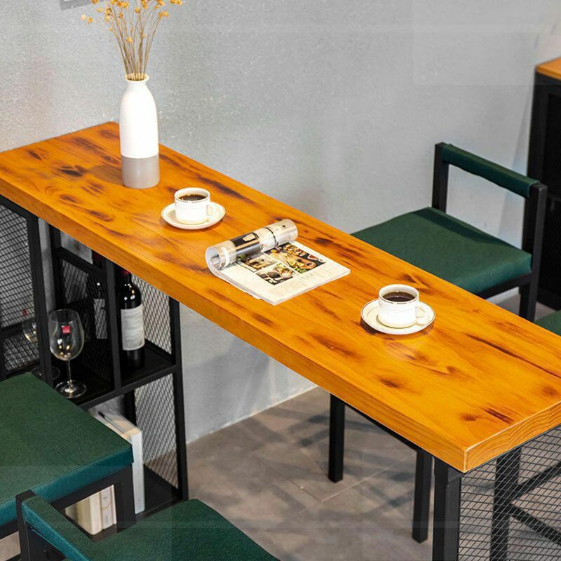 Industrial Wood Storage Bistro Accent Dining Table Double pedestal Indoor Patio Bar Table