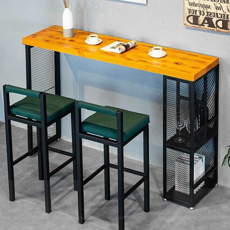 Industrial Wood Storage Bistro Accent Dining Table Double pedestal Indoor Patio Bar Table