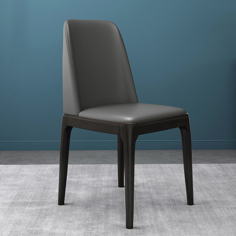 Faux Leather Industrial Chair with Solid Wood Legs Matte Finish Armless Dining Side Chair