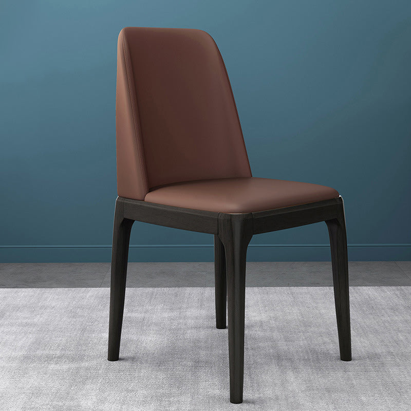 Faux Leather Industrial Chair with Solid Wood Legs Matte Finish Armless Dining Side Chair