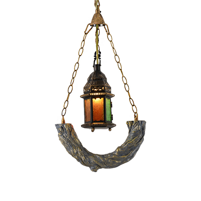 1 Light Kerosene Ceiling Pendant Light Coastal Bronze Clear Textured Glass Hanging Lamp with Chain