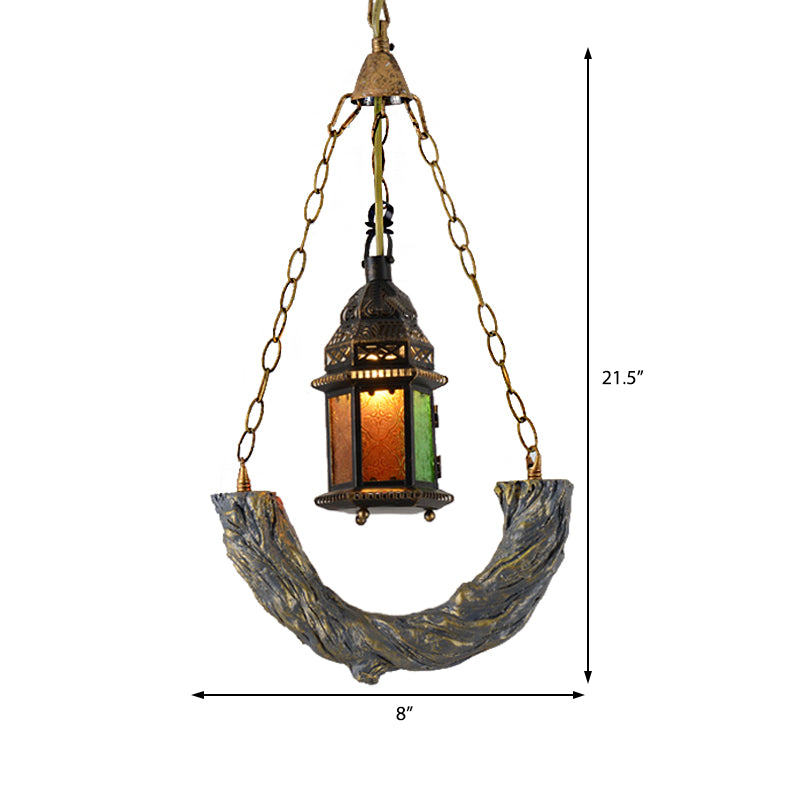 1 Light Kerosene Ceiling Pendant Light Coastal Bronze Clear Textured Glass Hanging Lamp with Chain