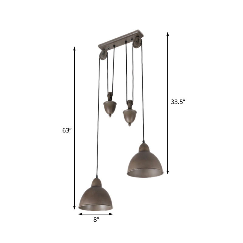 2-Light Pendant Lighting Industrial Dome Metal Hanging Ceiling Light in Antique Bronze